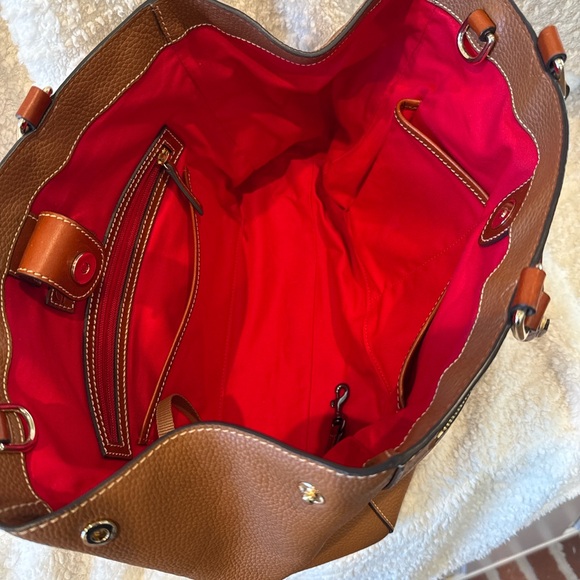 Dooney & Bourke Pebbled Leather Satchel Tote Brown Red Lining - Picture 6 of 14